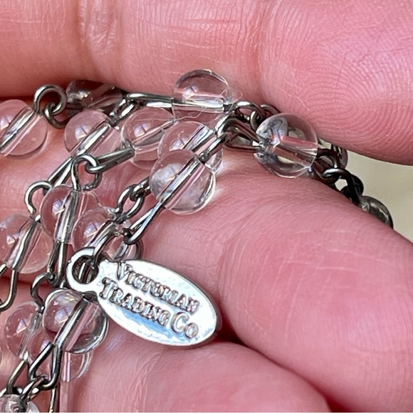 VICTORIAN TRADING CO. | Small Round Clear Beaded Necklace Silver Tone - Picture 6 of 8